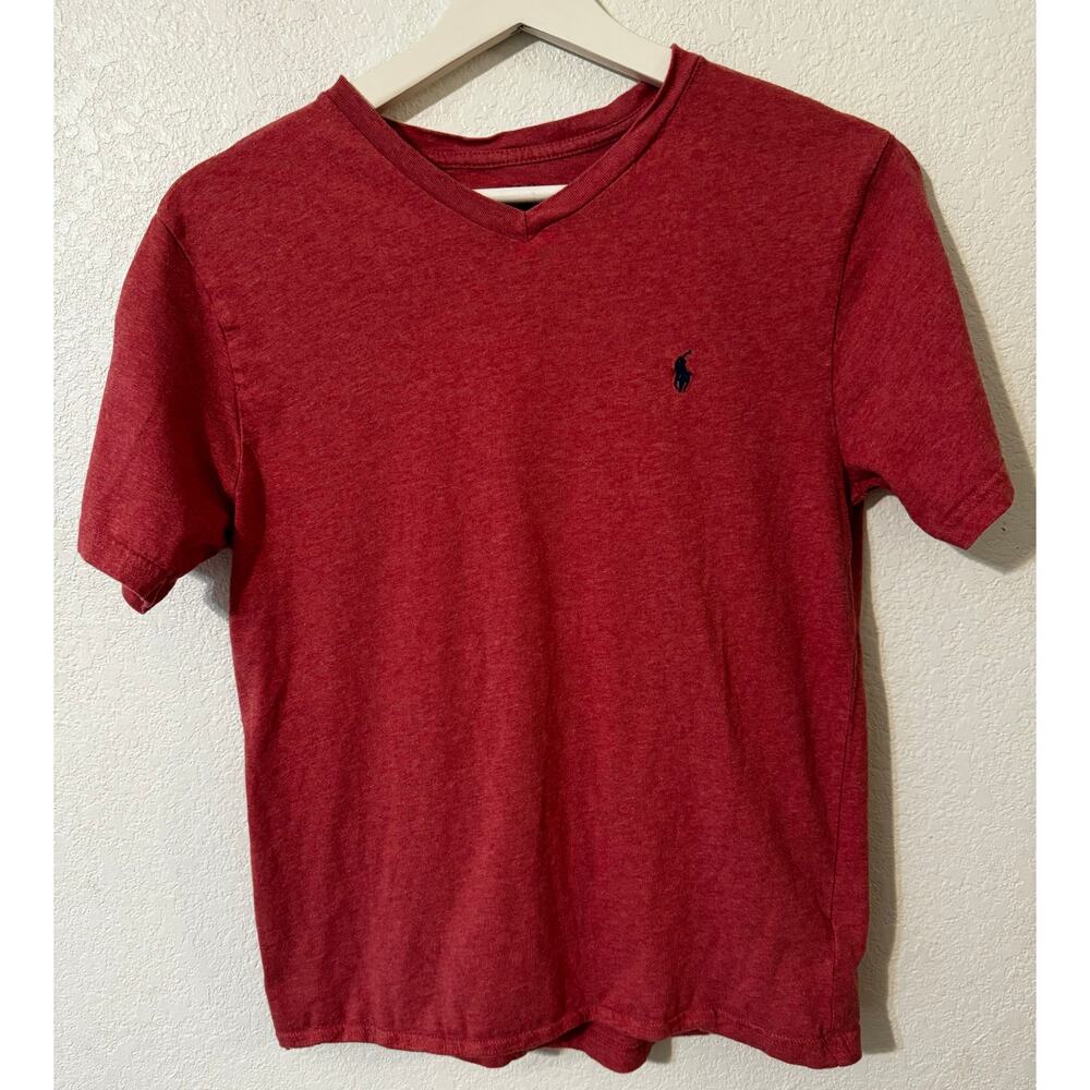 Polo Ralph Lauren Boys V-Neck T-Shirt Size L (14-16) Heather Red